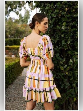 Cleobella Iona Mini Dress M Organic Cotton Puff Sleeve Multicolor Boho